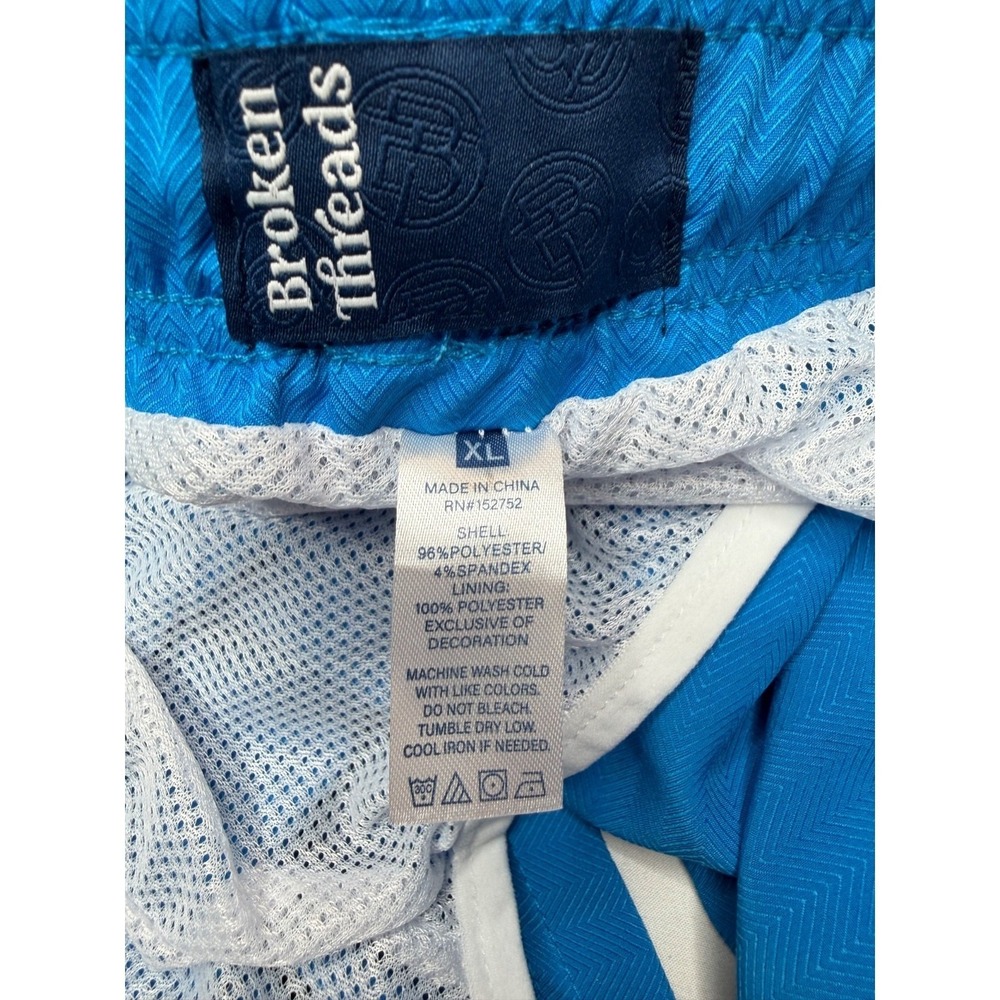 Broken Threads Blue Swim Trunks Men's XL Lined Beach Shorts Neon Pockets - Picture 8 of 10